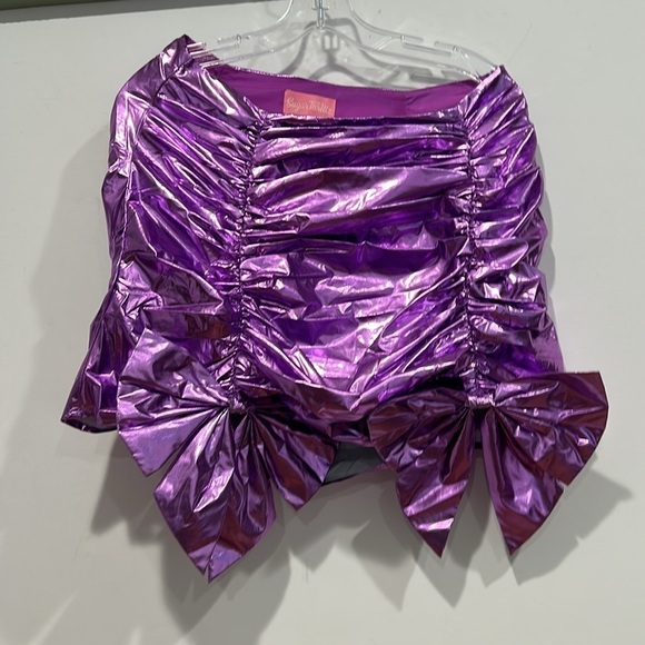 Sugar Thrillz Barbie Let go party metallic purple bow set skirt & crop top large - Picture 3 of 9